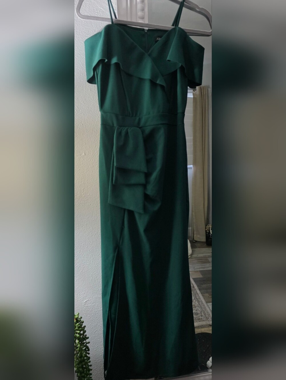 Evening Dress- Deep Green Ruffle-Front Maxi Dress With Straps/Strapless
